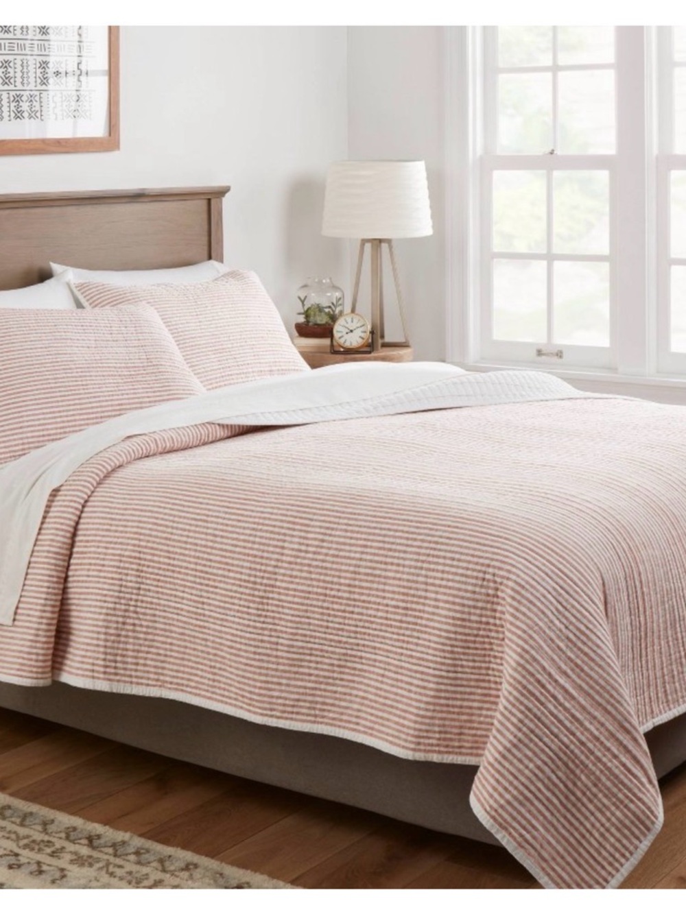 Threshold Light Pink and White Striped Quilted Coverlet